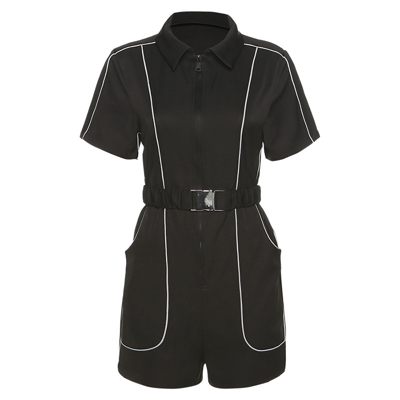 Title 6, Reflective strip stitching zipper lapel jumpsuit