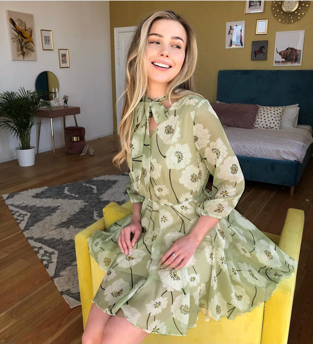 Bow print tie A-line skirt