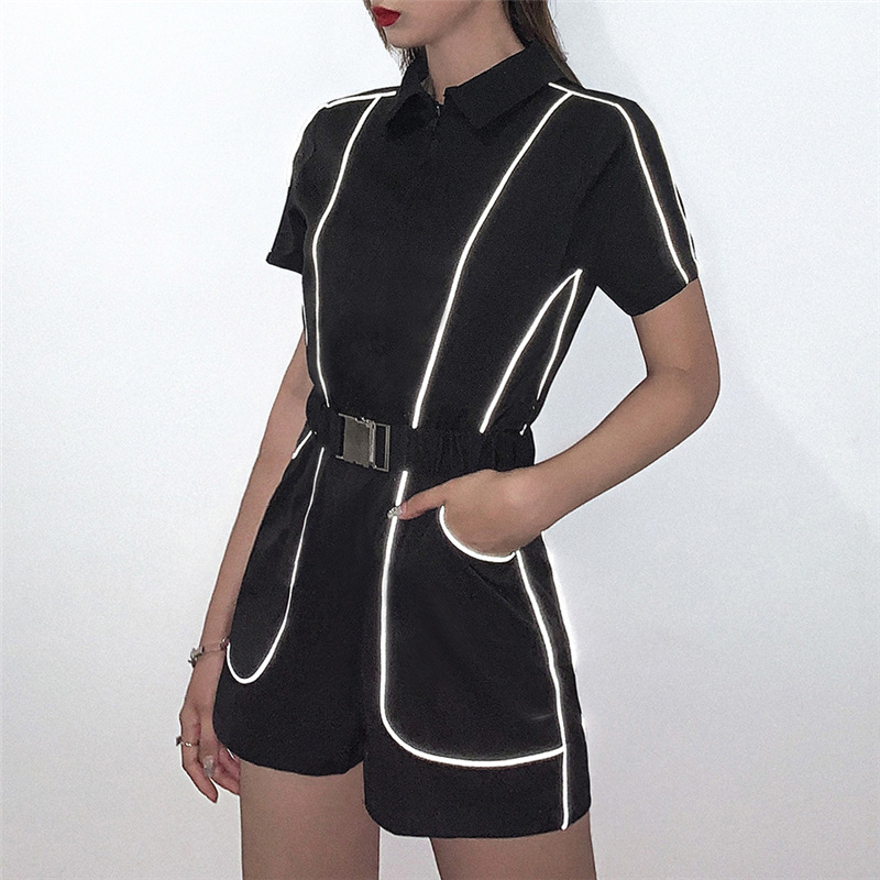 Title 2, Reflective strip stitching zipper lapel jumpsuit