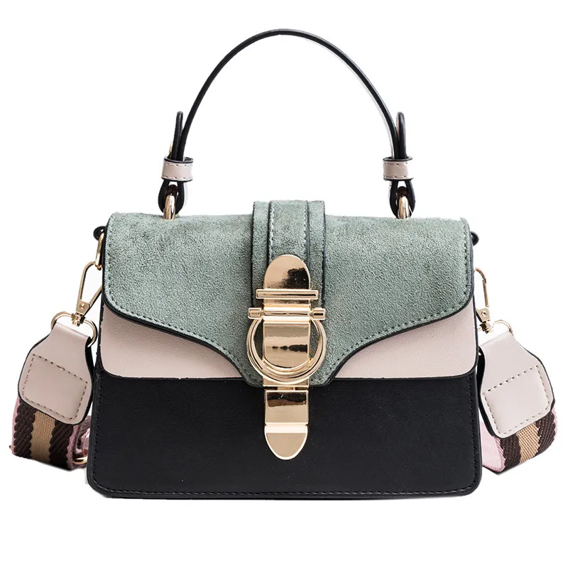 One shoulder messenger contrast color frosted portable small square bag - Green