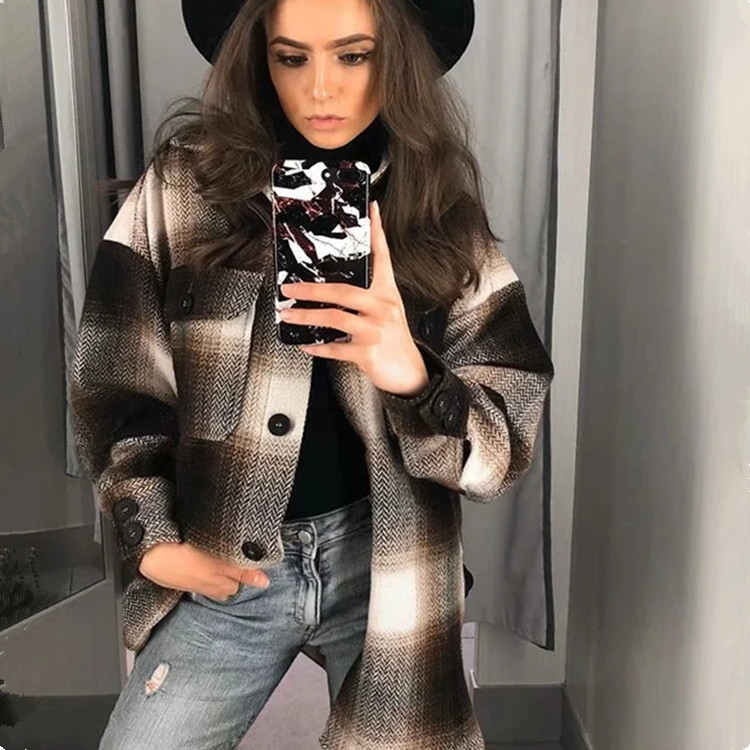 Casual Simple Fashion Plaid Coat