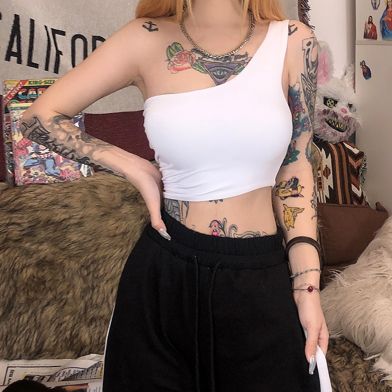 One shoulder strap exposed navel top