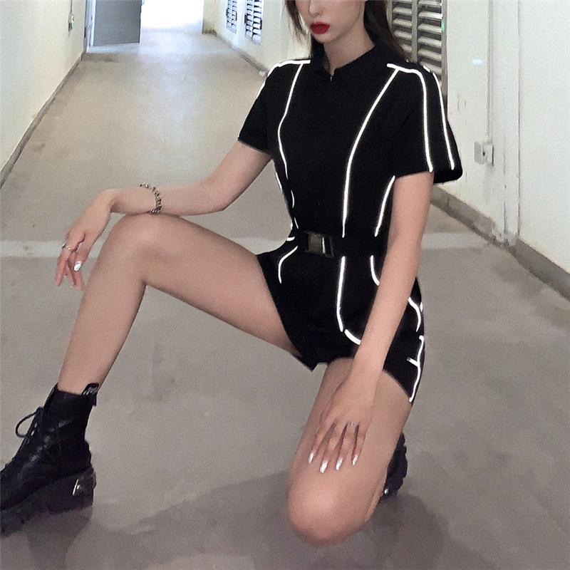 Title 4, Reflective strip stitching zipper lapel jumpsuit