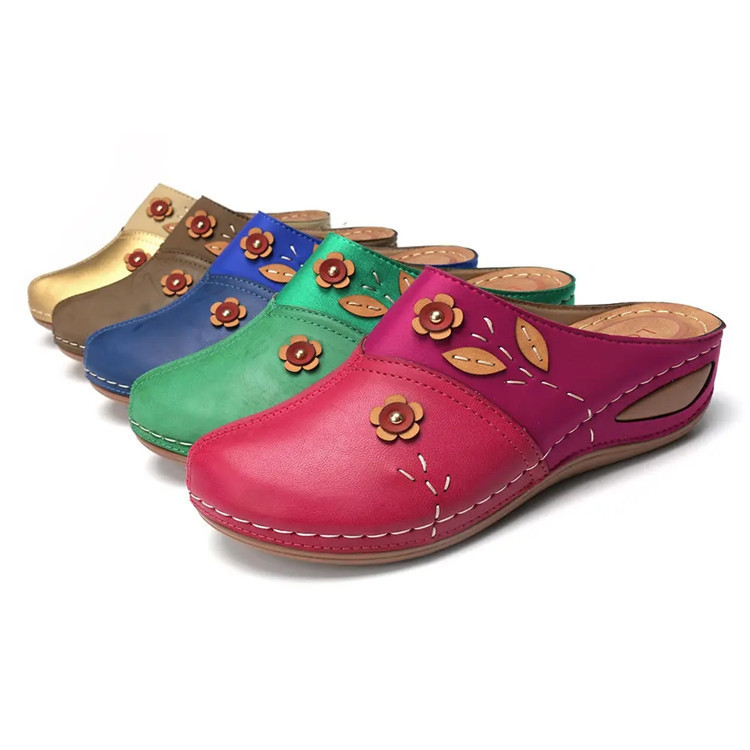 Semi-tugging toe shoes super comfortable flat round sandals