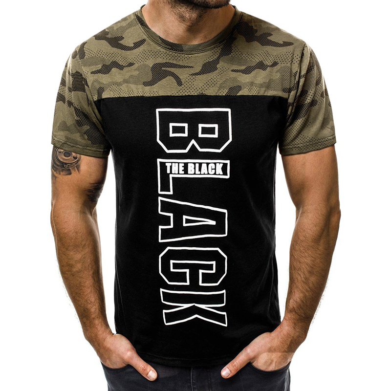 Round neck camouflage letter printed short sleeve