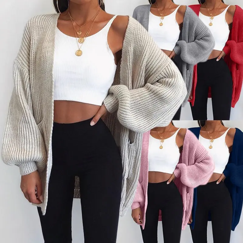 Solid Color Loose Sweater Mid-length Cardigan
