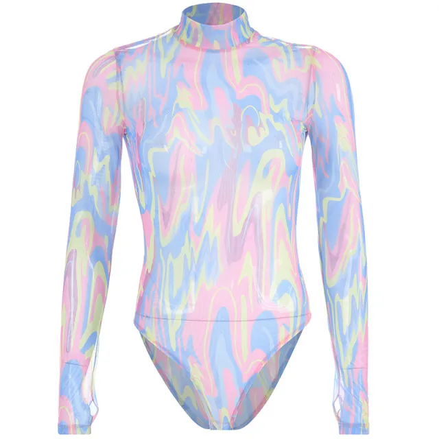 Rainbow Print Slim Bodysuit Color - Shop at LoveMi