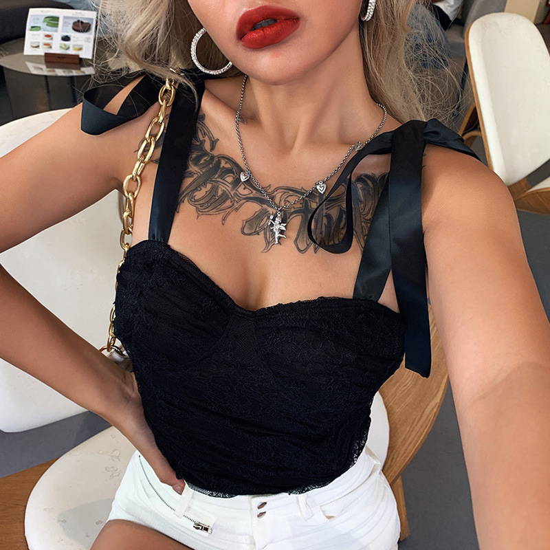 One-line collar strap suspender mesh vest