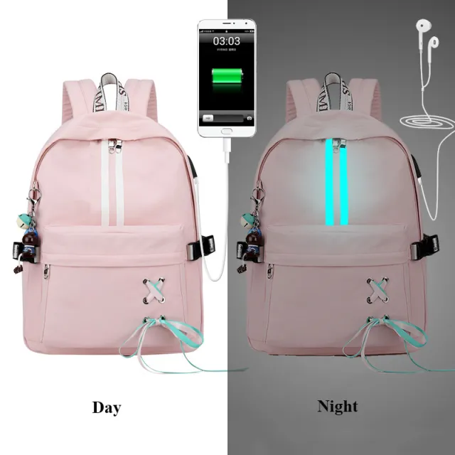 Korean fashion luminous casual girl backpack Pink - Shop at LoveMi