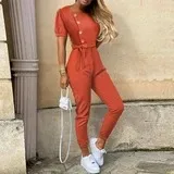 Women's leopard stitching jumpsuit - Orange