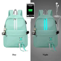 Korean fashion luminous casual girl backpack - Green - View 1