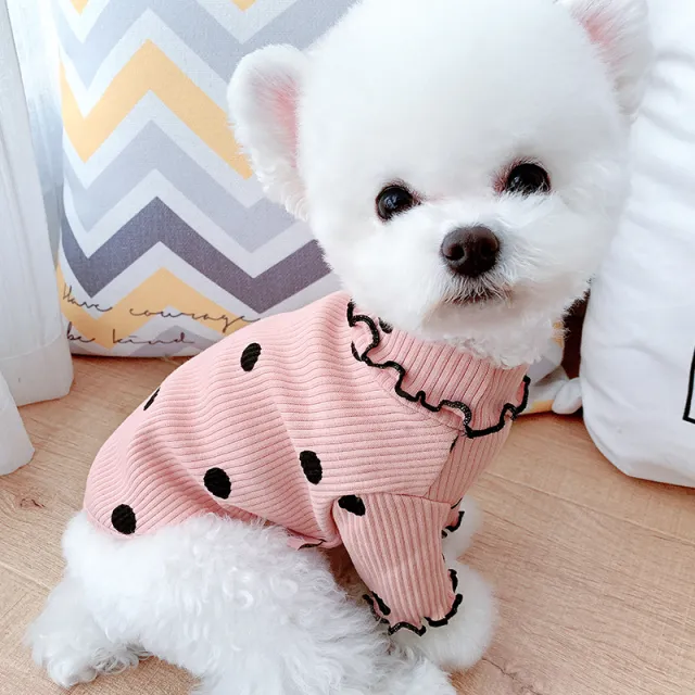 Dot turtleneck dog bottoming shirt Pink - Shop at LoveMi