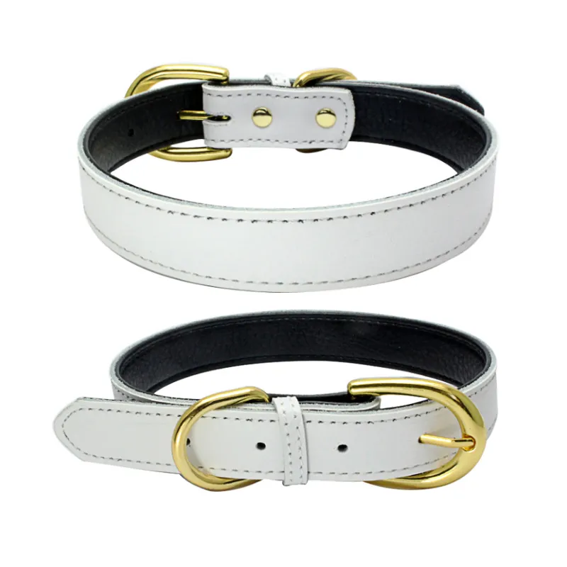 Cowhide pet collar - White