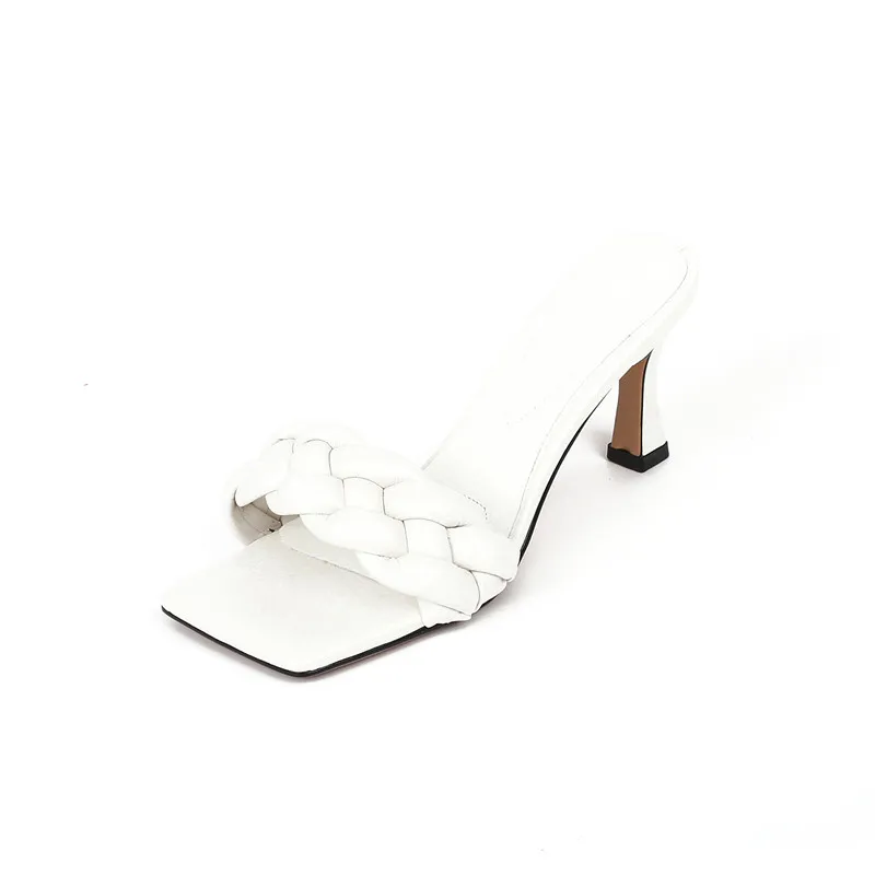 Square head thin heel sandals - White