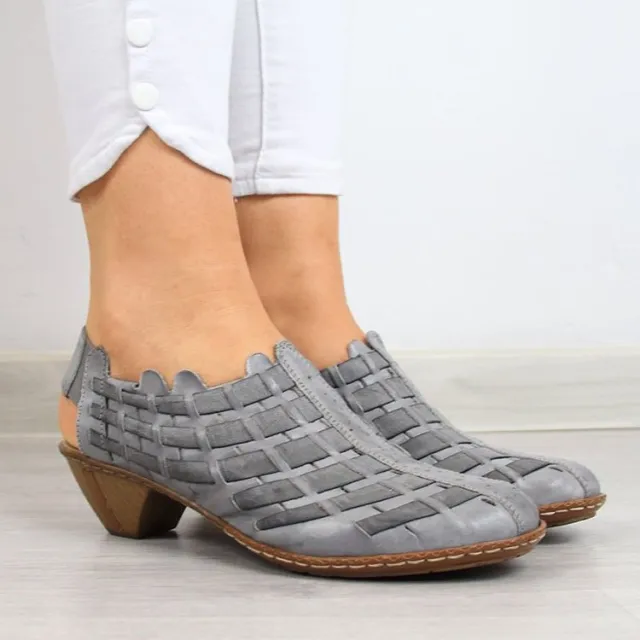 Cross knit low heel chunky heel colorblock sandals Grey - Shop at LoveMi
