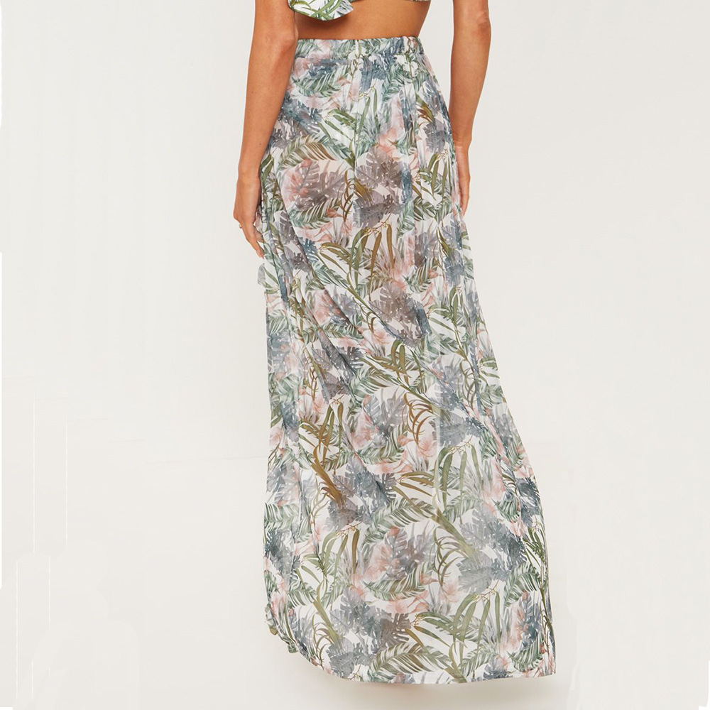 Leaf print flash side split bikini