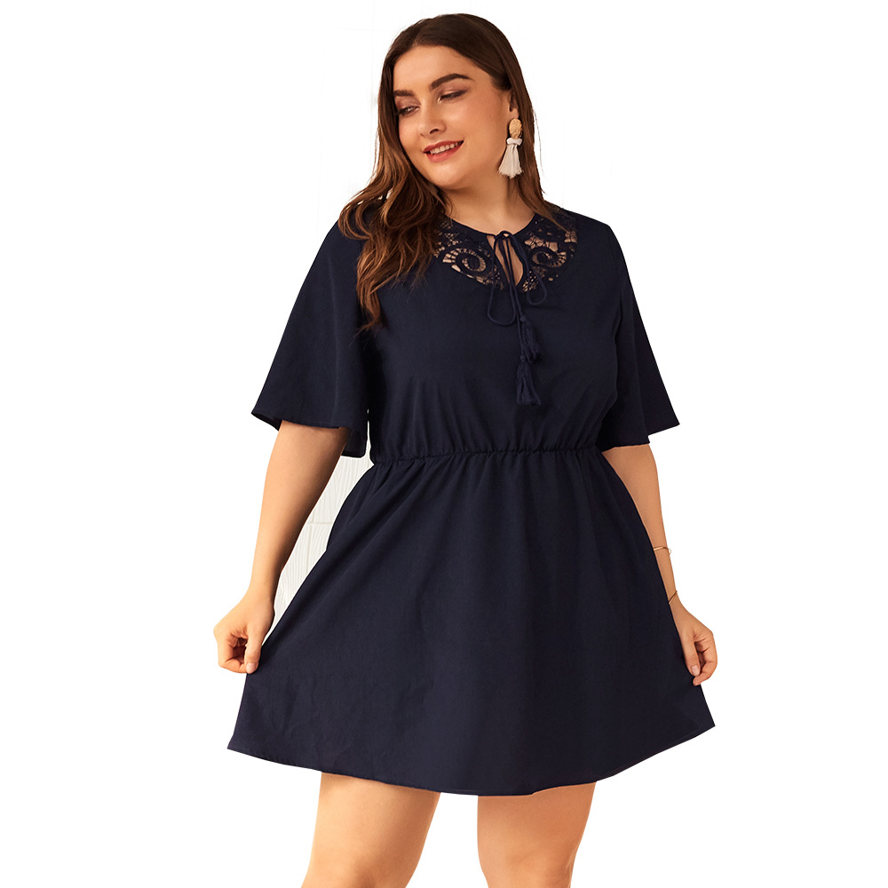 Solid color cutout fat MM dress
