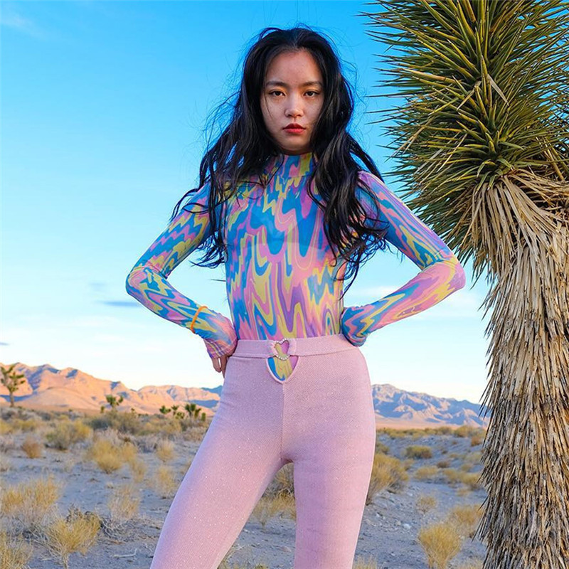 Rainbow Print Slim Bodysuit