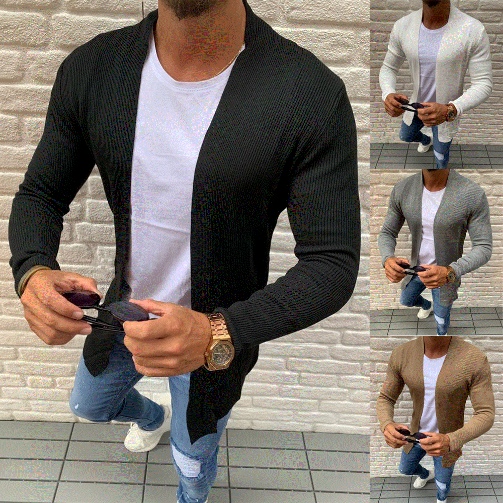 Men's long sleeve knitted cardigan jacket