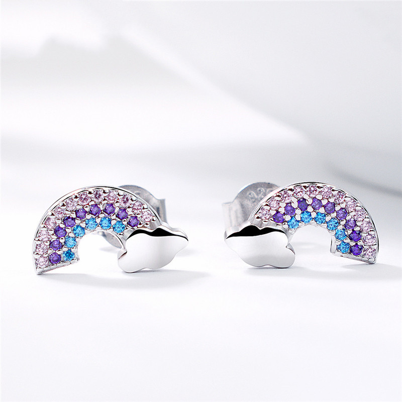 Rainbow Sterling Silver Stud Earrings Color
