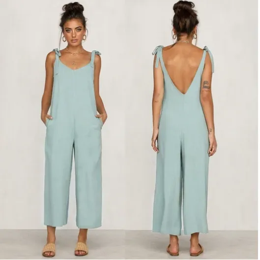 Women's wide leg strap casual pants Blue - Shop at LoveMi