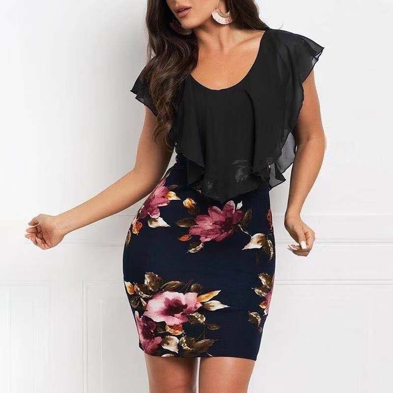 Fake two-piece slim short-sleeved dress