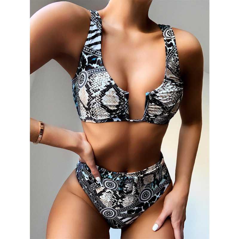 U-neck snake swimsuit ladies split swimsuit