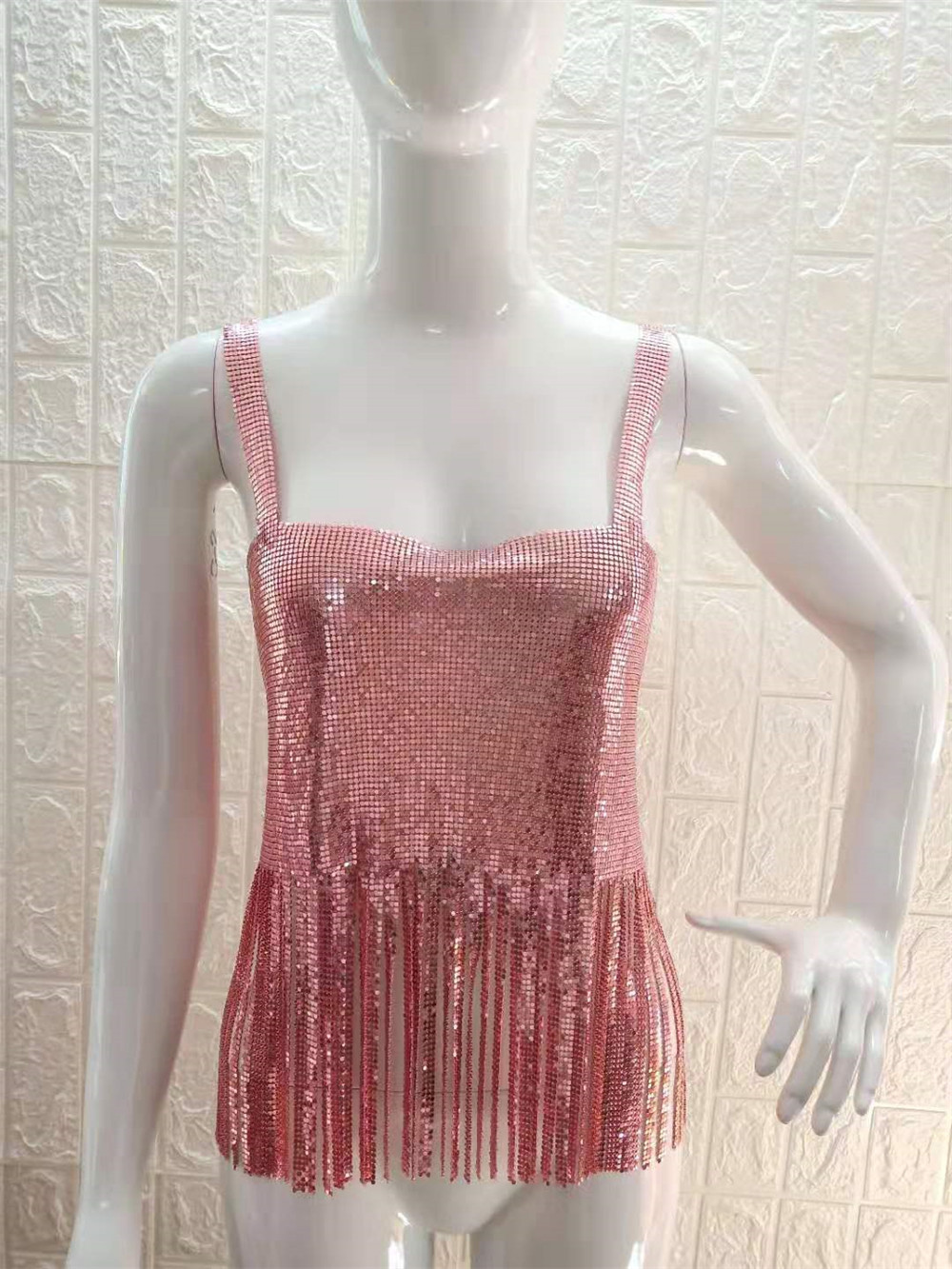 Metal sequined tassel vest
