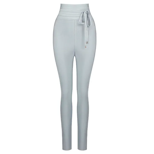 High waist bandage casual solid color thin pencil pants feet Grey - Shop at LoveMi