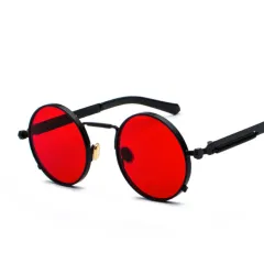 Punk style metal legs reflective sunglasses - Red Black - View 1