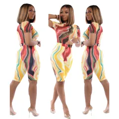 Printed short sleeve sports two-piece suit - Red And Yellow - View 1
