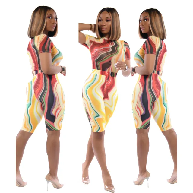 Printed short sleeve sports two piece suit Red And Yellow - Shop at LoveMi