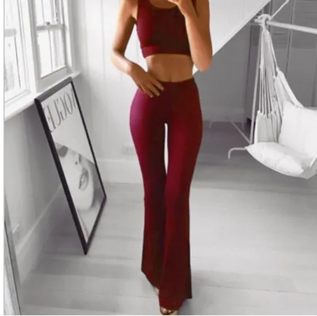 Slim big flared yoga pants wide leg pants Wine - Shop at LoveMi