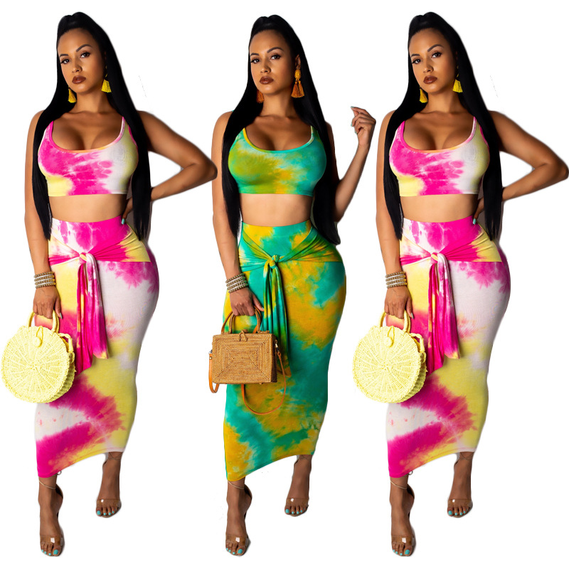 Casual tie-dye camisole two-piece suit
