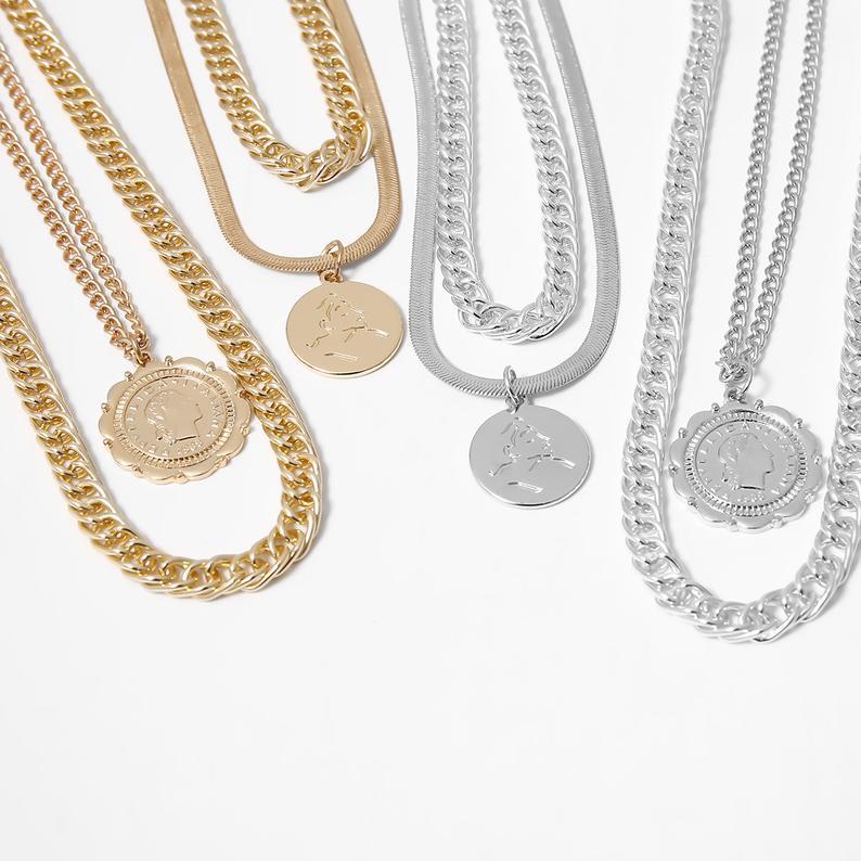 Snake bone chain round multi-layer necklace