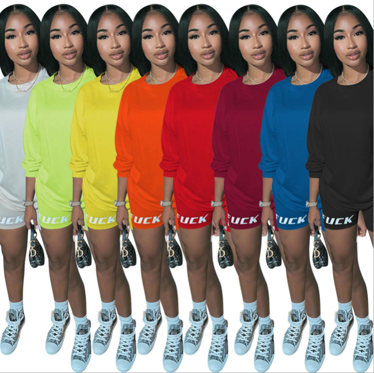 English letter printed round neck casual two piece set