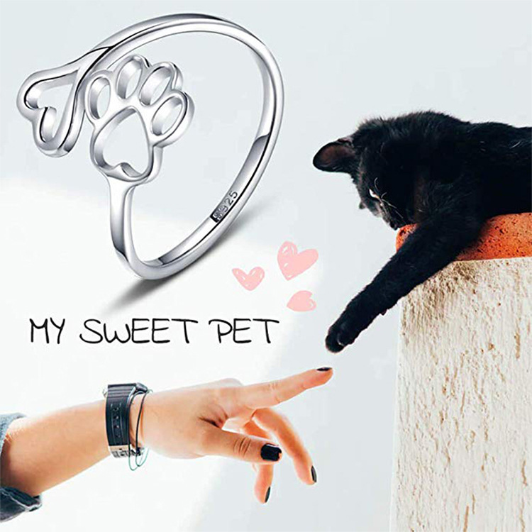 Dog print love hollow ring