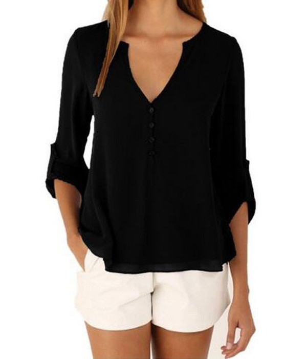 Irregular plus size chiffon shirt with V neck