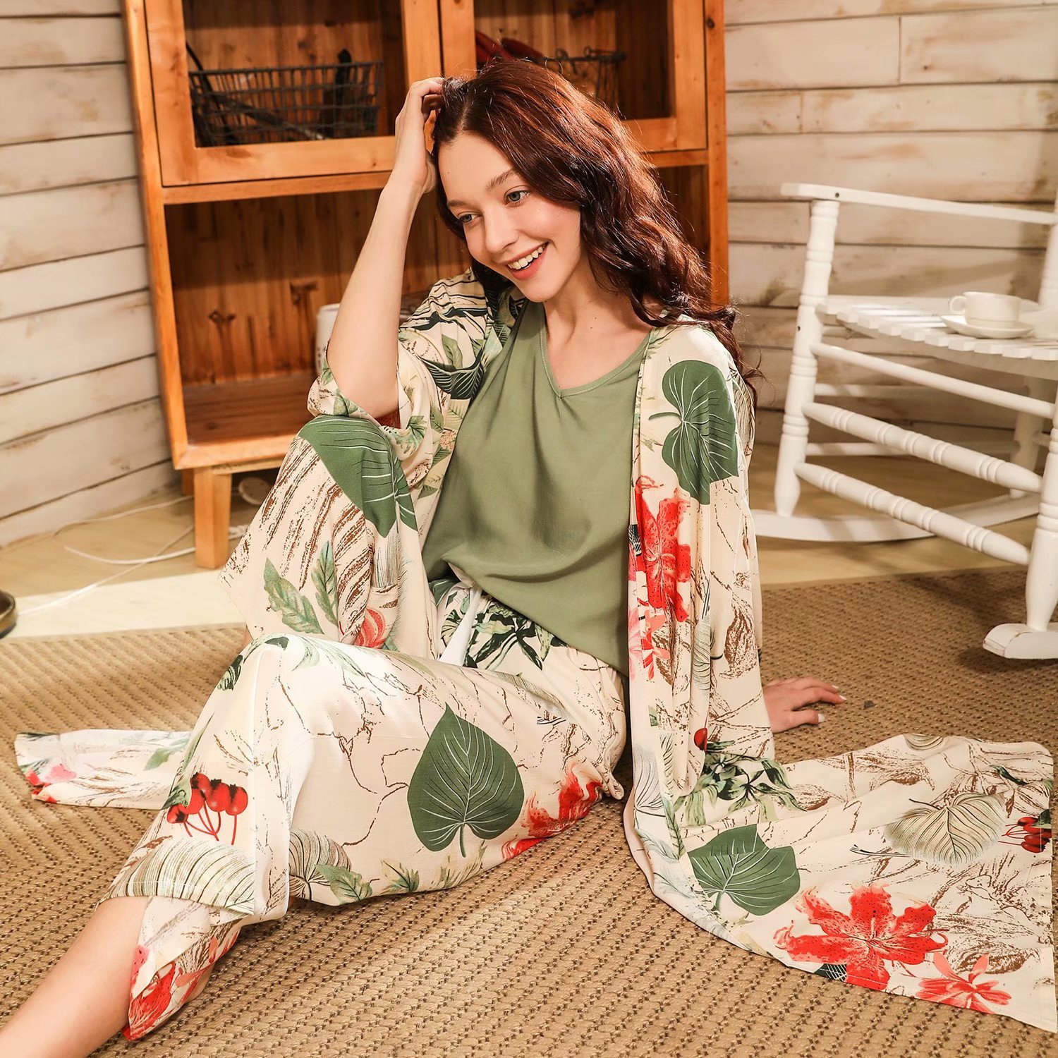 Ladies cotton silk four-piece pajamas