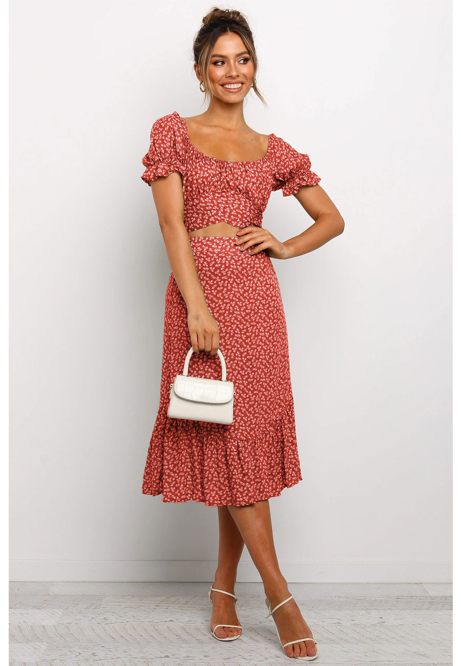 Floral high waist strap short sleeve