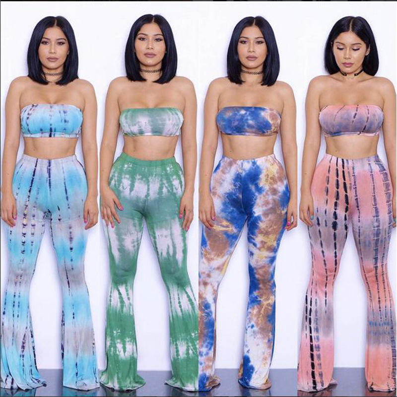 Tie-dye bandage pants flared pants suit