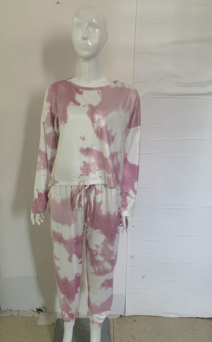 Tie-dye leisure sports long sleeve trouser suit