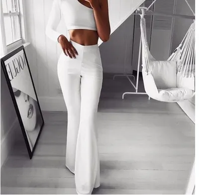 Slim big flared yoga pants wide leg pants White - Shop at LoveMi