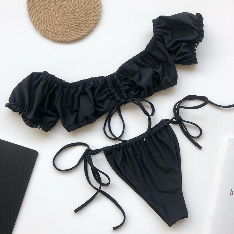 Pleated bikini new trade swimsuit with sleeves