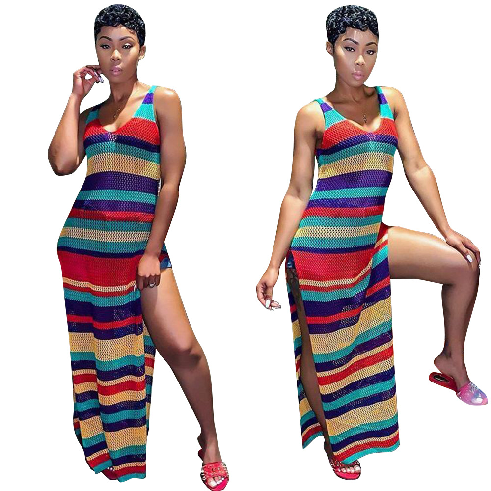 Casual paragraph color printing mesh dress