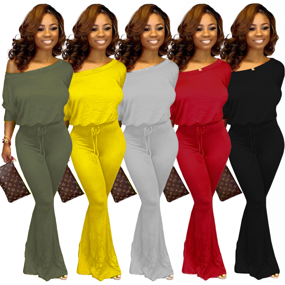 Solid color bat sleeve jumpsuit