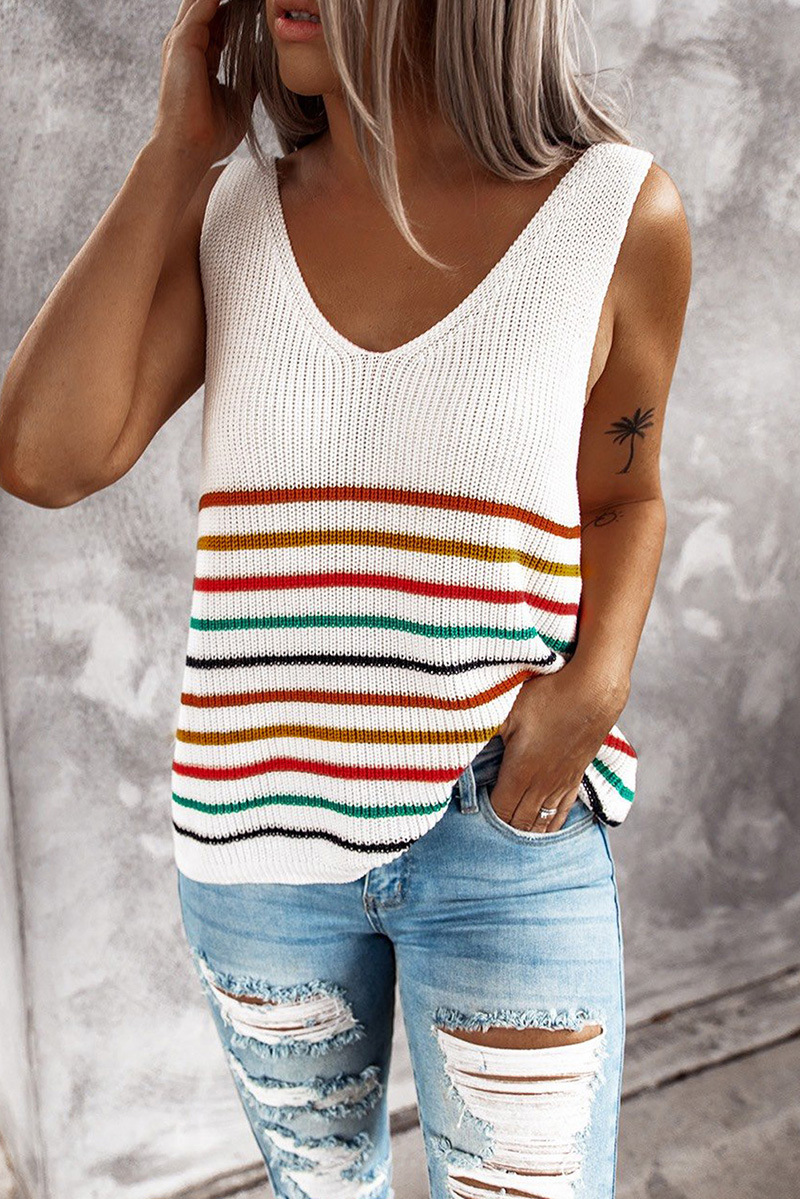 Women's U-neck color stripe vest