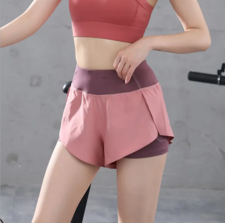 Quick-drying fake two-piece fitness pants - Purple