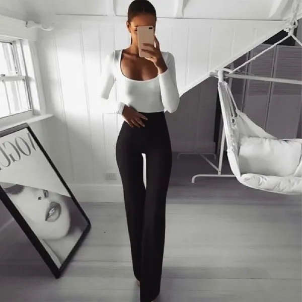 Slim big flared yoga pants wide leg pants Black - Shop at LoveMi