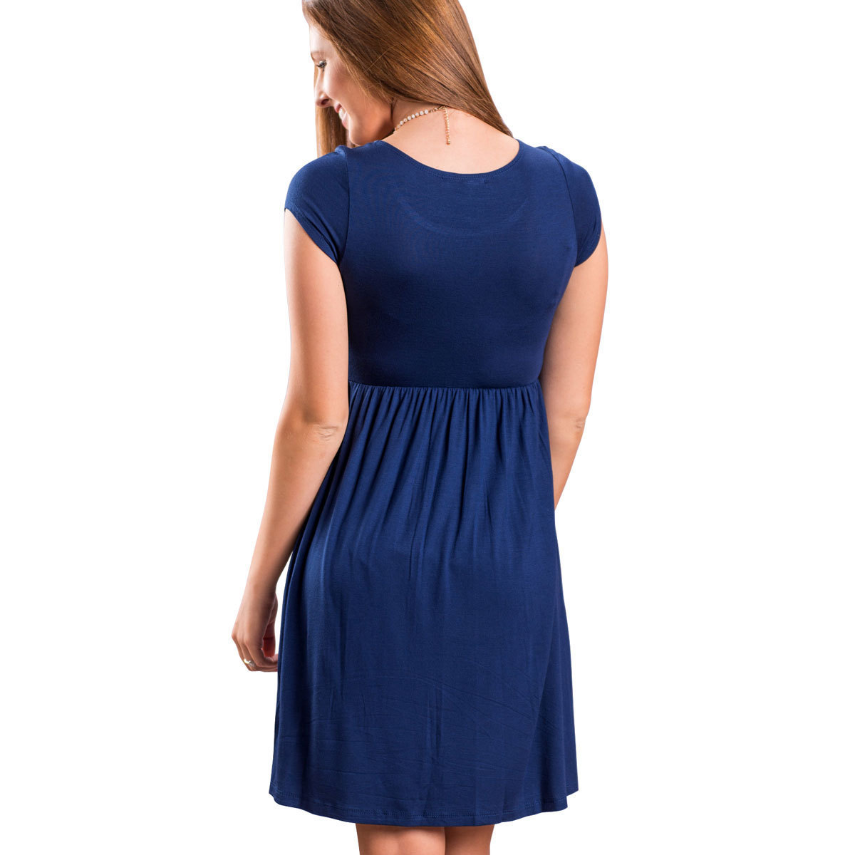 Round neck short sleeve big swing dress